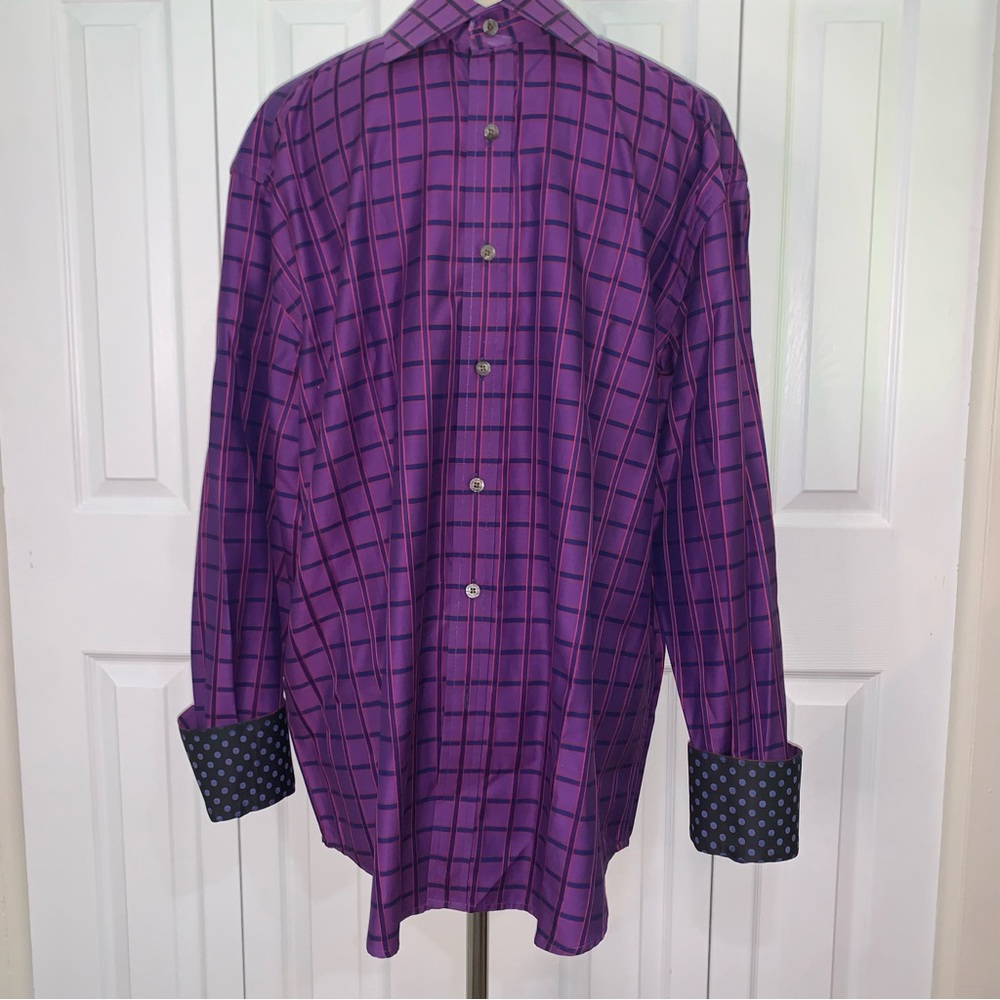 Roberto Graham purple/red/navy button up polka dot peek cuff SzXL